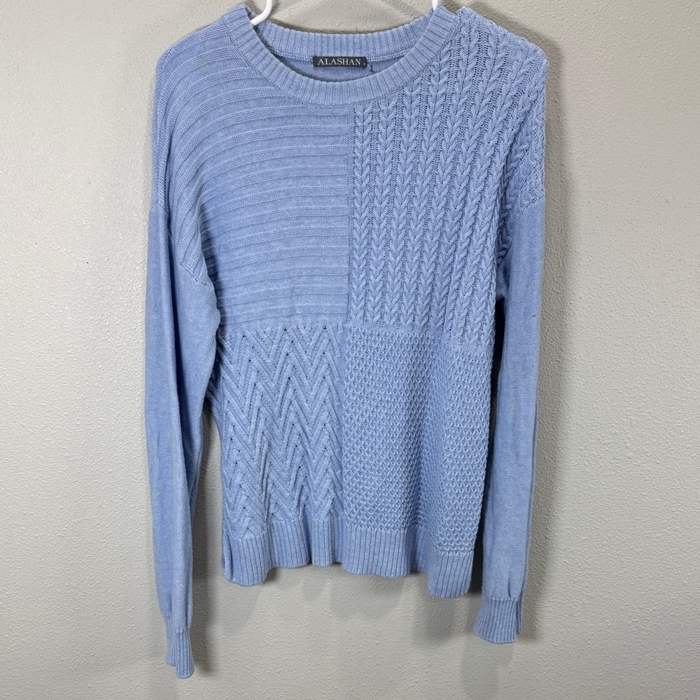 Alashan Light Blue Patchwork Knit‎ Sweater cotton cashmere